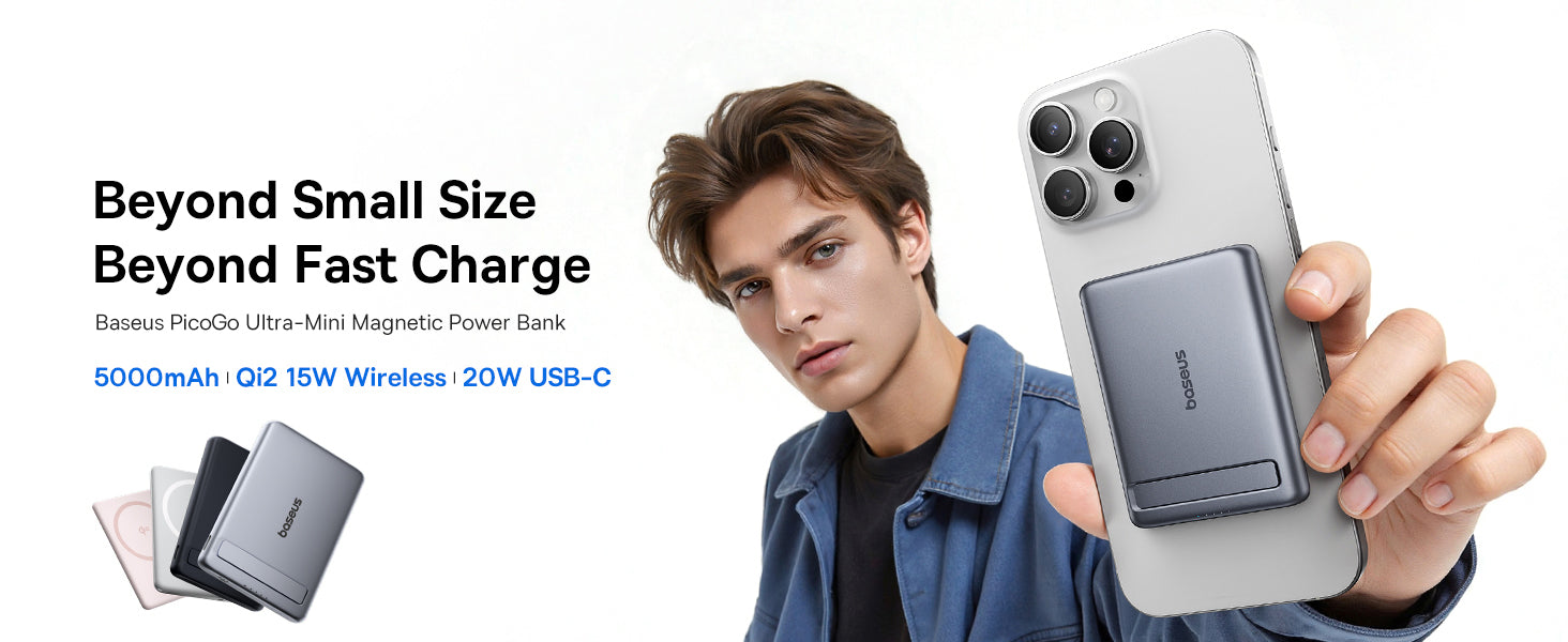 Baseus PicoGo AM31 Power Bank Magnétique 5000mAh — Charge Sans Fil Ultra-Compacte pour iPhone & Android