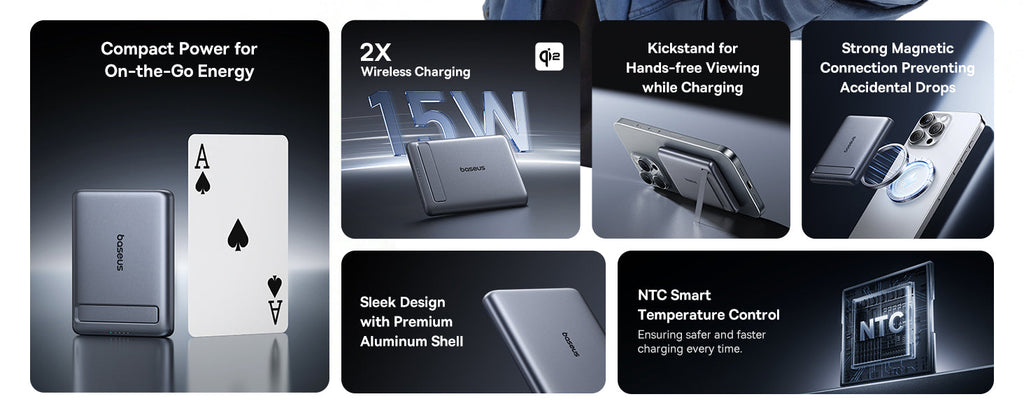 Baseus PicoGo AM31 Power Bank Magnétique 5000mAh — Charge Sans Fil Ultra-Compacte pour iPhone & Android
